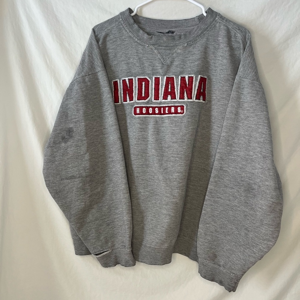 VTG distressed Indiana Hoosiers embroidered crewneck sweatshirt grey men sz L-XL